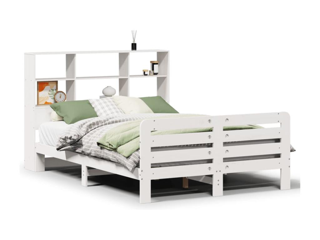 Bed frame without mattress, white, 150x200 cm, solid pine wood, IVIL52637