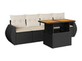 5-piece garden furniture set with cushions, black woven resin URKK57711