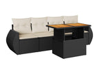 5-piece garden furniture set with cushions, black woven resin URKK57711
