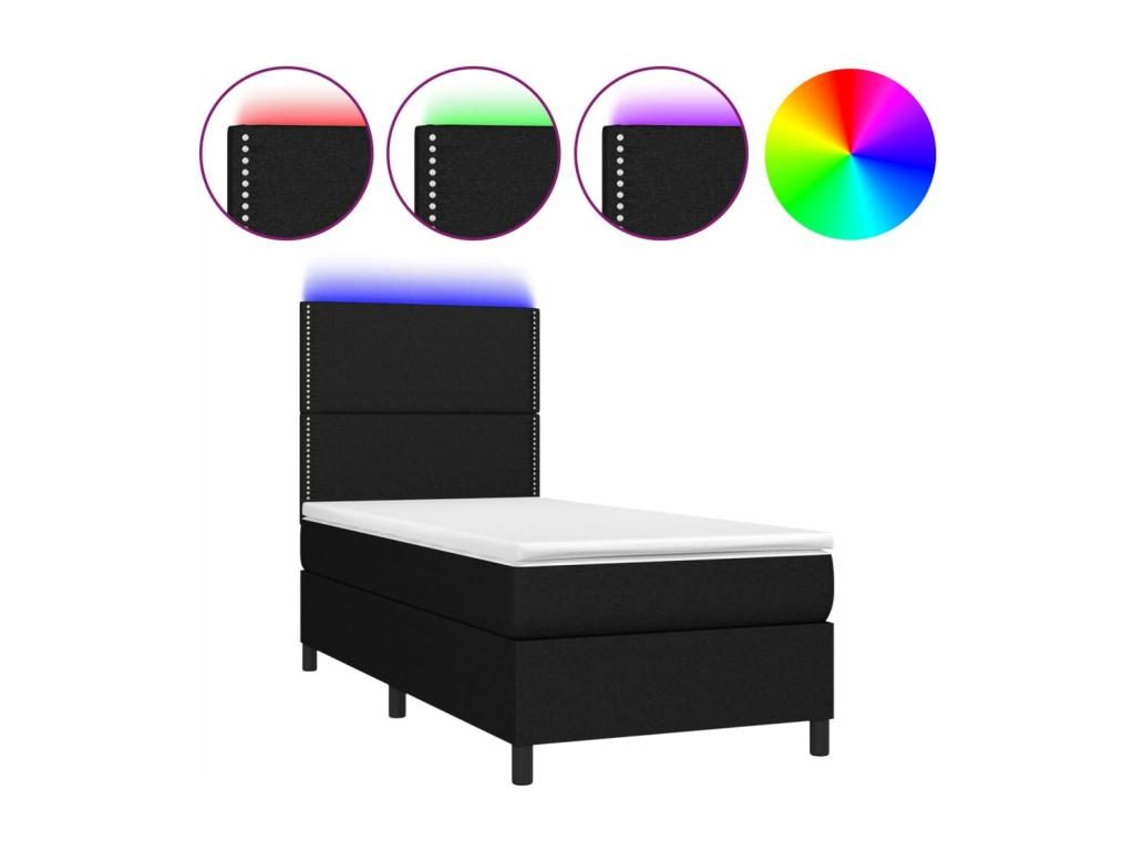 Upholstered bed base with mattress and LED lighting, black, 90x190 cm, fabric BNSY59335