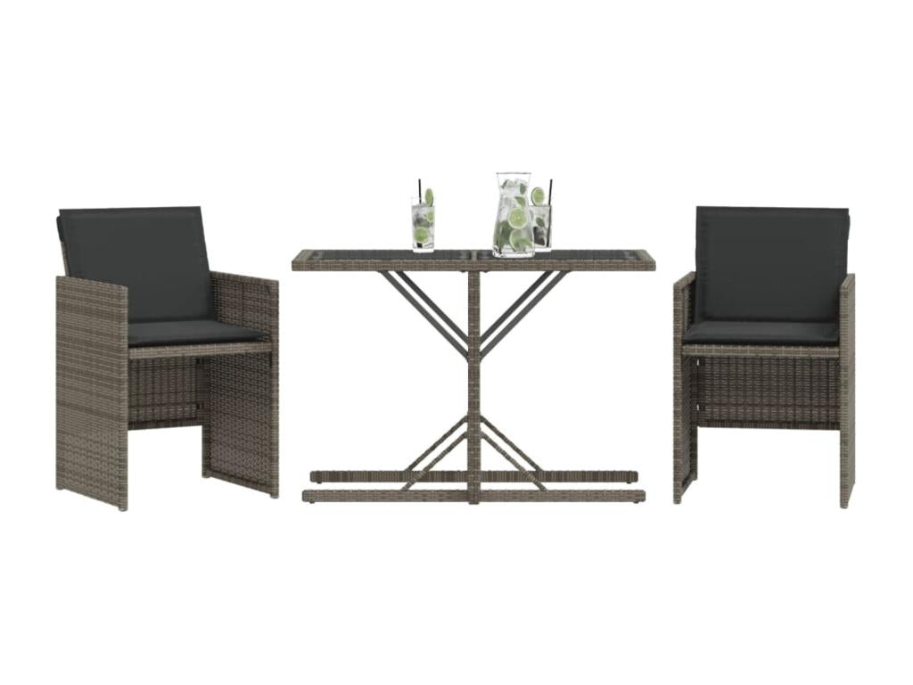 Luxameub 3-piece set with grey resin wicker cushions HVZM10406