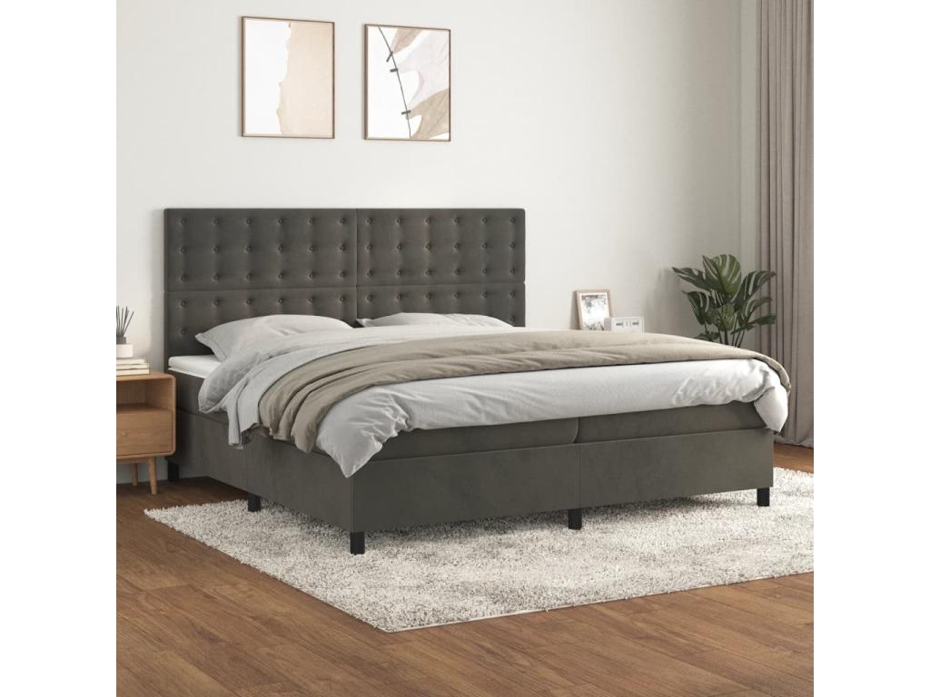Upholstered bed base and mattress, Dark Grey 200x200cm Velvet JXKF26217