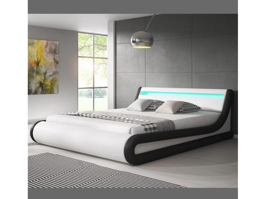 Double bed with storage 160x200cm in White and Black with LED Parisina FNHX99960