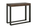 PINPAI extendable console table in wood with 2 anthracite steel legs, 90x40-196 or 90x40-300 cm, brown, with 4-leg support and 3 thick extensions, SOZJ12548