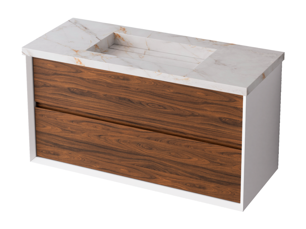 Bathroom vanity unit with countertop basin, Storm White porcelain stoneware, 2 drawers, W80 x H54 x D45 cm, Matte White/White lacquer, PINPAI PSYB09589