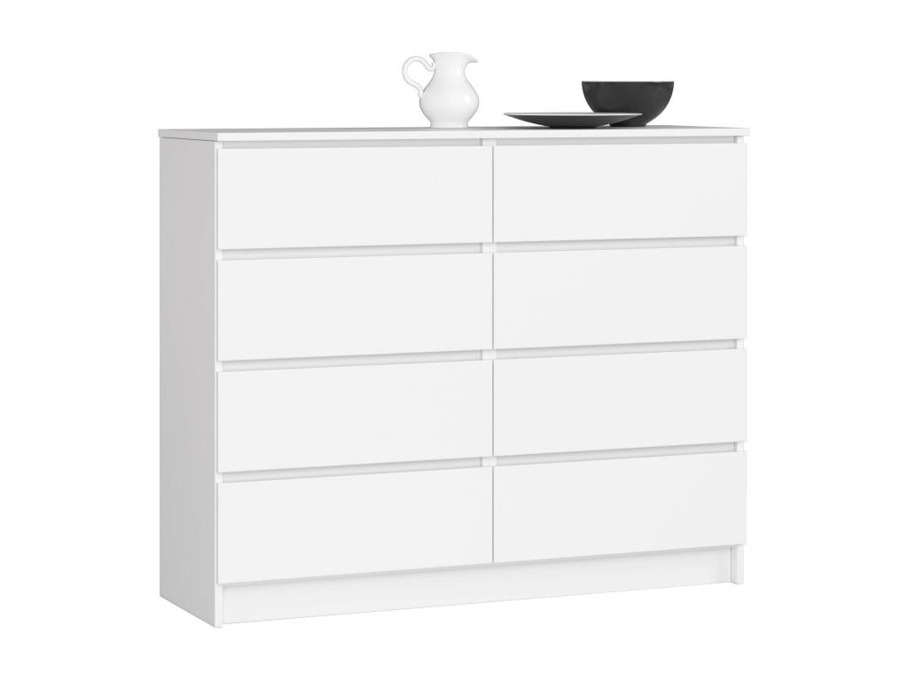 Cosymeub K120 White Chest of Drawers, 120 cm, 8 Drawers, White Front, 120x40x99 cm, MMLX56844