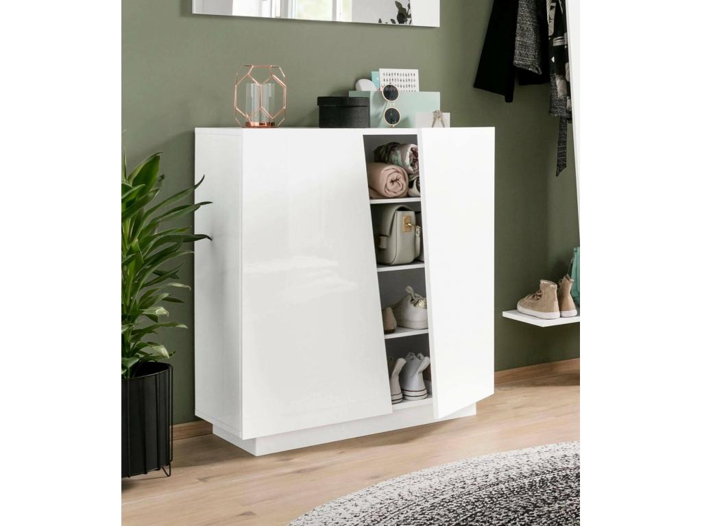 Luxameub Shoe Rack, Multipurpose Cabinet with 2 Doors, Entryway Shoe Rack, Made in Italy, 80x38x86 cm, Glossy White, KXQN47228