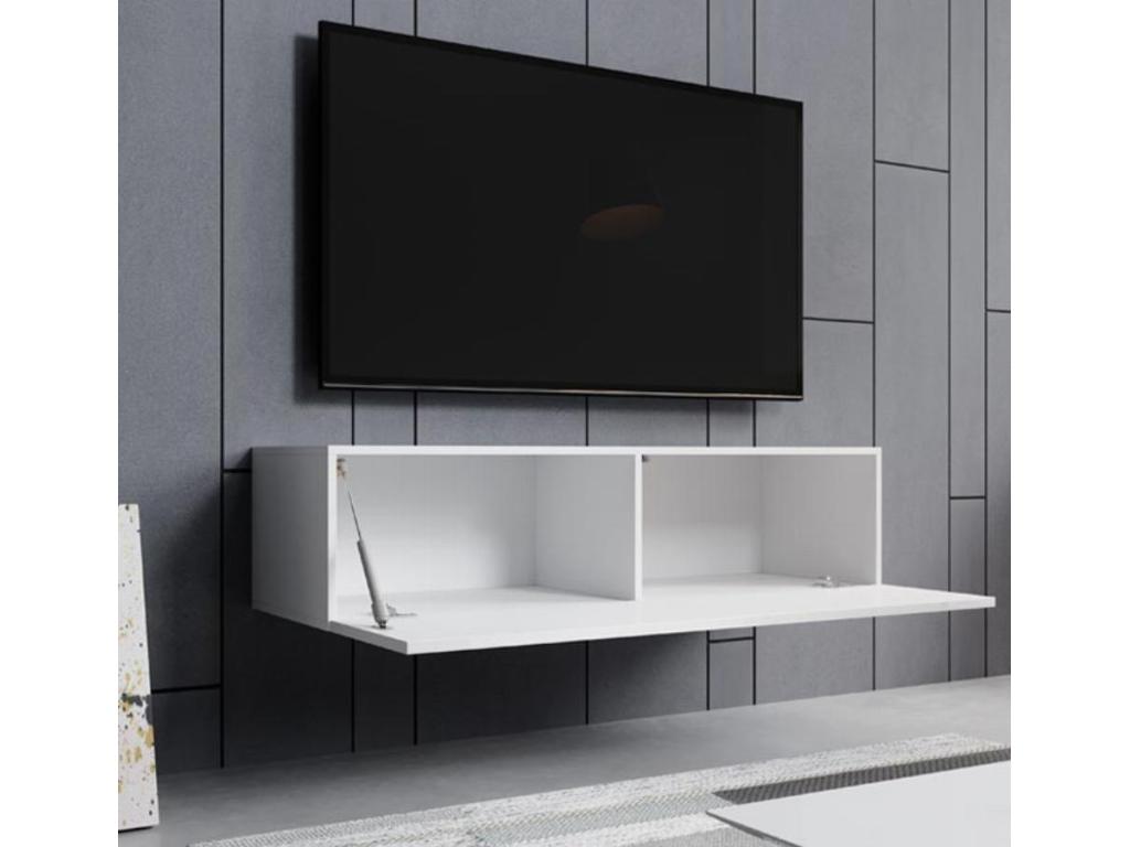 Wall-mounted TV unit for living room/dining room in white, 120x40x30cm, Luxameub M1 ROSW89402