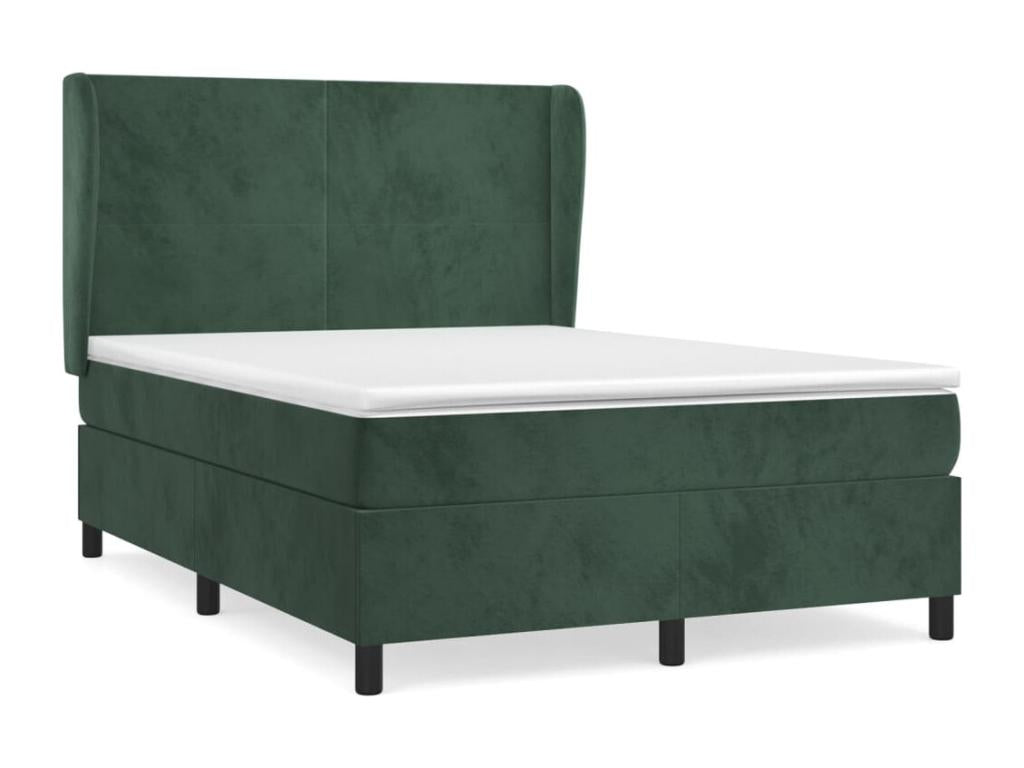 Upholstered bed base and mattress, dark green, 140x190cm, velvet, HKMR99273