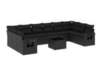 11-piece garden furniture set with cushions, black woven resin EBEF24569
