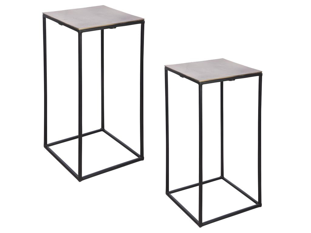 Set of 2 square gold side tables, 38x74 and 30x64 cm GVPE93699