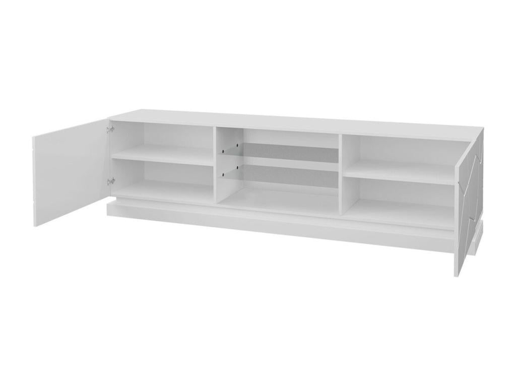 Luxameub 128 White TV Stand - Glossy White, 2 Doors, 200x57x40cm, NFNJ15326