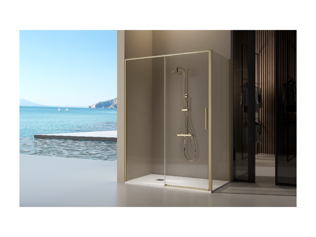 Fixed gold shower screen with sliding door, Luxameub brushed gold, 176-178.6 cm, NZBV45207