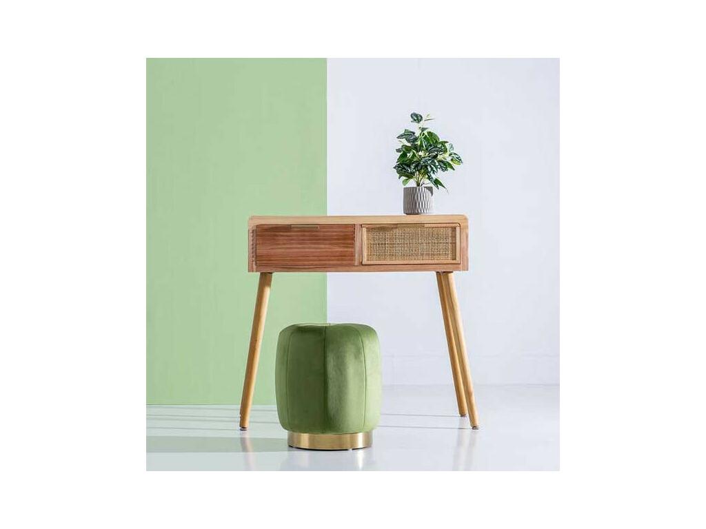 Console table with 2 drawers, wood/rattan - Luxameub CJKI17681