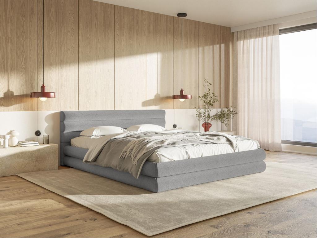 Storage bed - 140x200 cm - in light grey chenille fabric - Luxameub ABLG98655