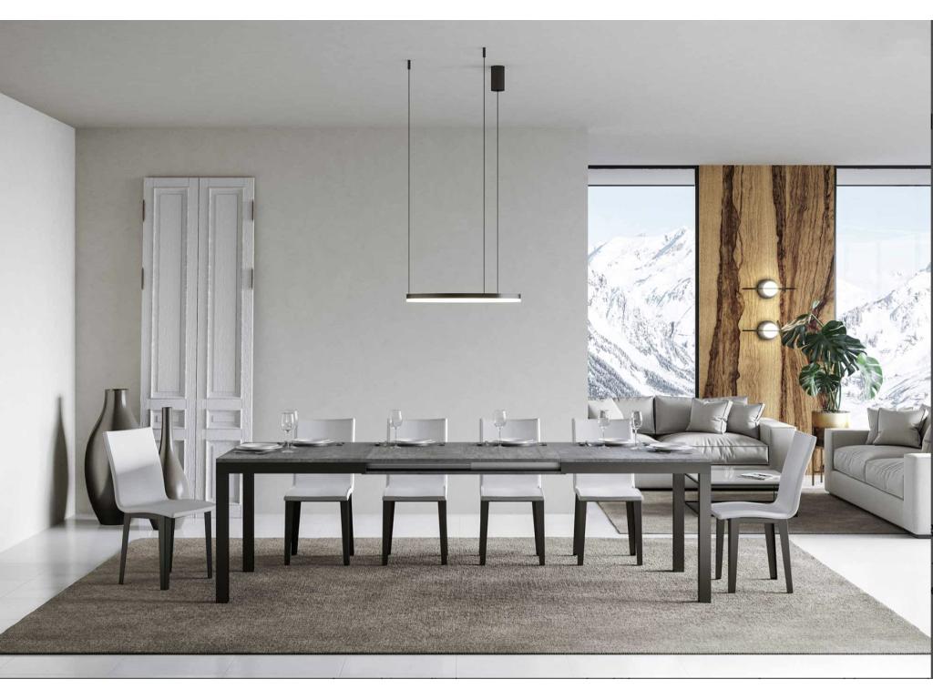 Luxameub Evolution Extendable Dining Table - Cement Grey - 4-Leg Base - Extendable Width 120 to 380cm DDXR02893