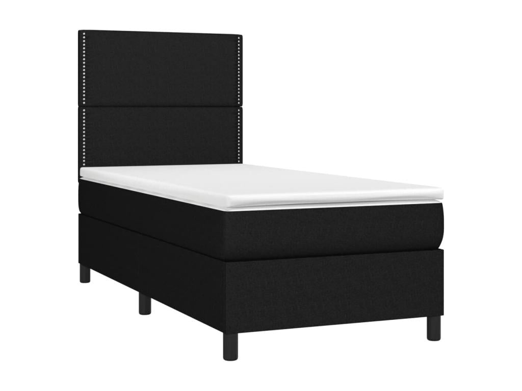 Upholstered bed base with mattress and LED lighting, black, 90x190 cm, fabric BNSY59335
