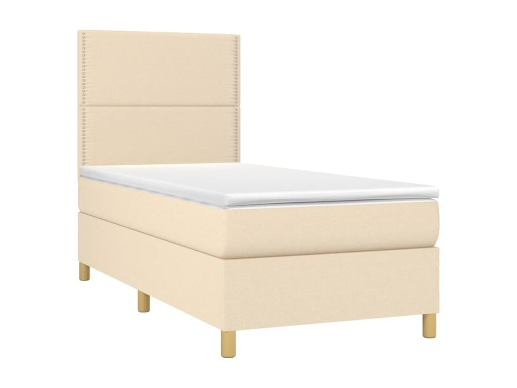 Upholstered bed base with mattress, Cream, 90x200 cm, Fabric INLG96424