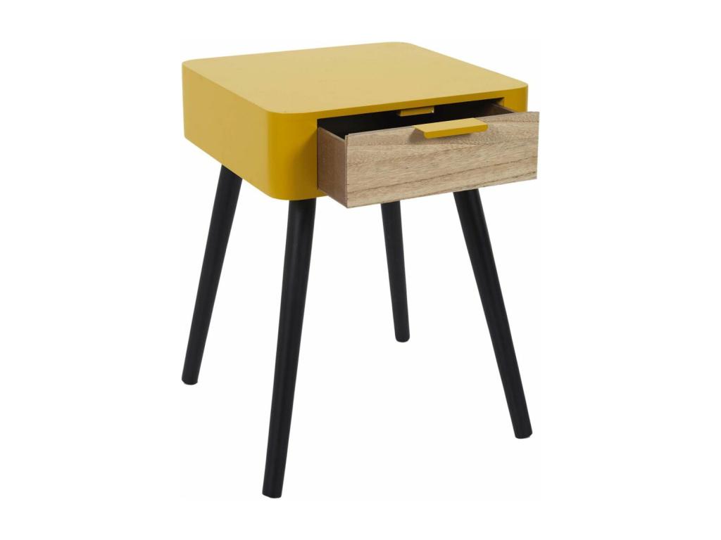 Luxameub Wooden Bedside Table with 1 Drawer, Set of 2, Mustard Yellow DQFR66490