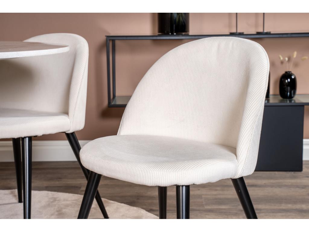 Luxameub 106WHBL table set, white marble top and 4 Velvet chairs in beige and black corduroy. RYDC77440