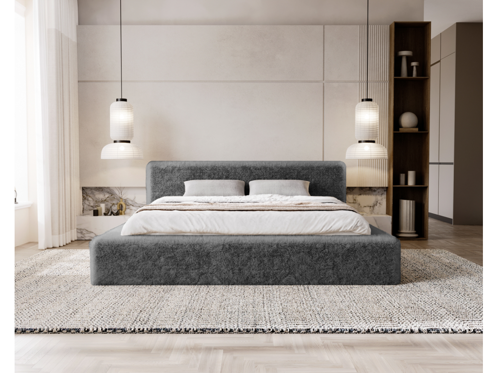 Luxameub Alros Upholstered Bed with Storage - 180x200cm Bed, Faux Fur Fabric, Adult Bed, Dark Grey PINPAI 16 ZBTY85674