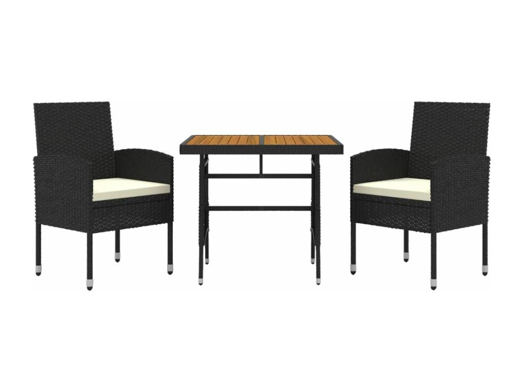 3-Piece Outdoor Dining Set, Black Wicker Resin HFMY47850