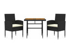 3-Piece Outdoor Dining Set, Black Wicker Resin HFMY47850