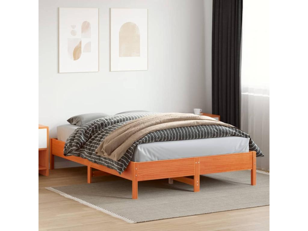 Brown wax bed frame 140x200 solid pine wood DVVE37120