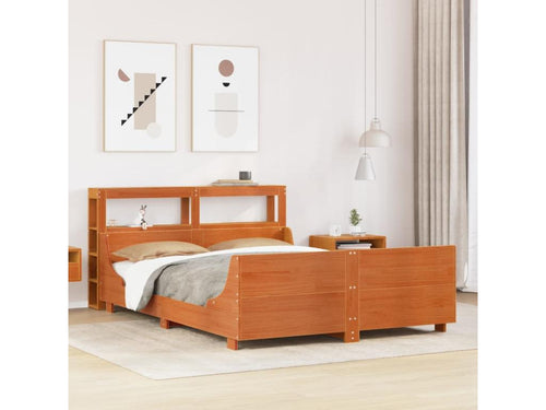 Bed frame without mattress brown wax 140x190cm solid pine wood EVEL32158