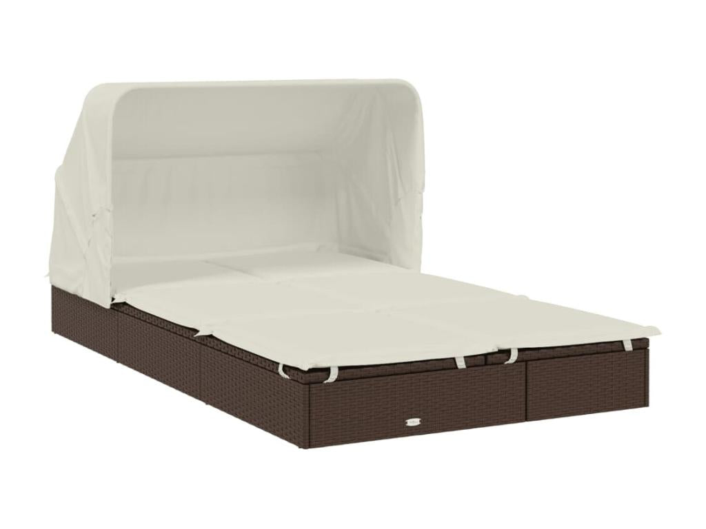 2-seater sun lounger with folding canopy, brown, 213x118x97 cm QDJH56611