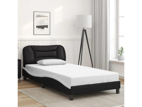 Bed frame with LED lighting, mattress not included, black and white, 100x200 cm, TAXA02856