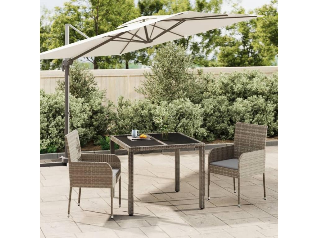 3-piece garden dining set with grey resin wicker cushions IYVG33991