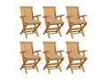 Garden chairs with beige cushions, set of 6, solid teak wood, GIKX64443