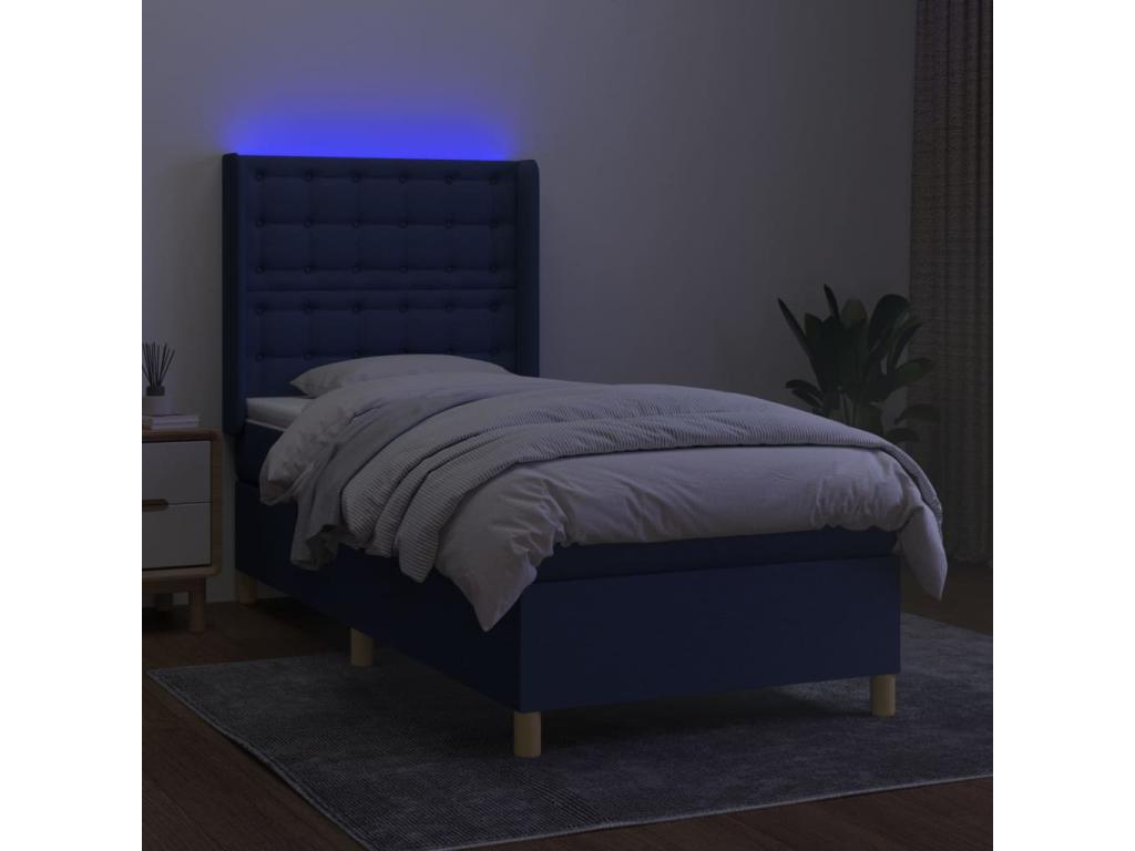 Upholstered bed base with mattress and blue LED lighting, 90x200 cm, fabric ZSUR42987
