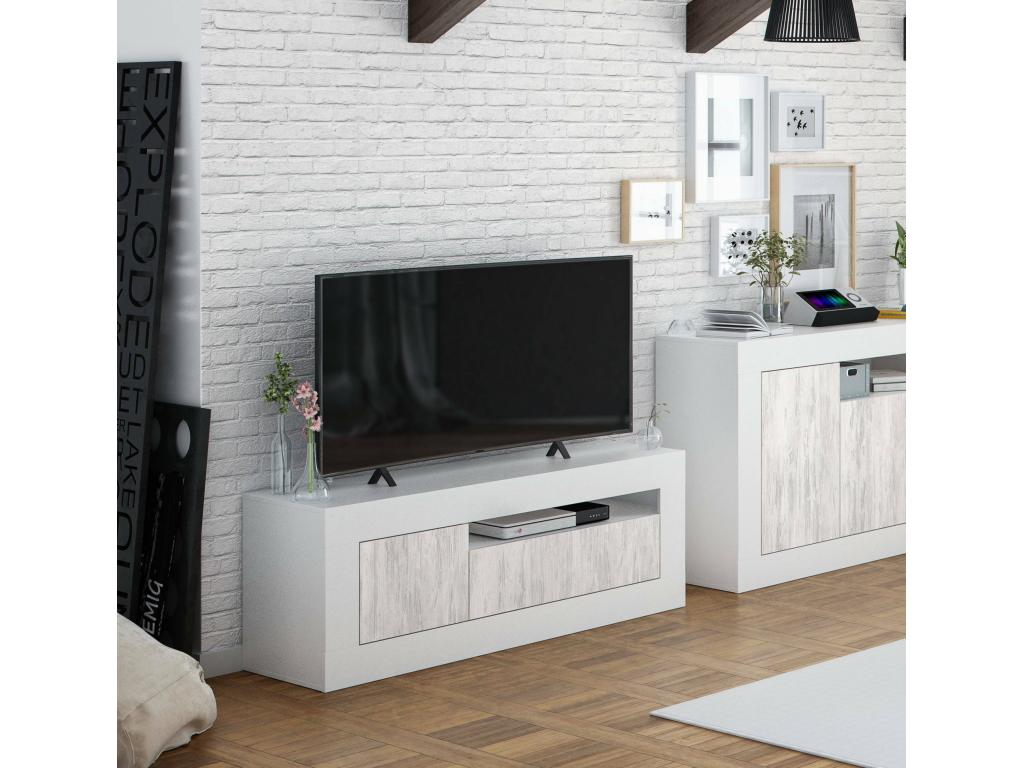 Luxameub TV Stand, Living Room TV Cabinet, 2 Doors, 139x42h53 cm, Oak and White, AKEF82553