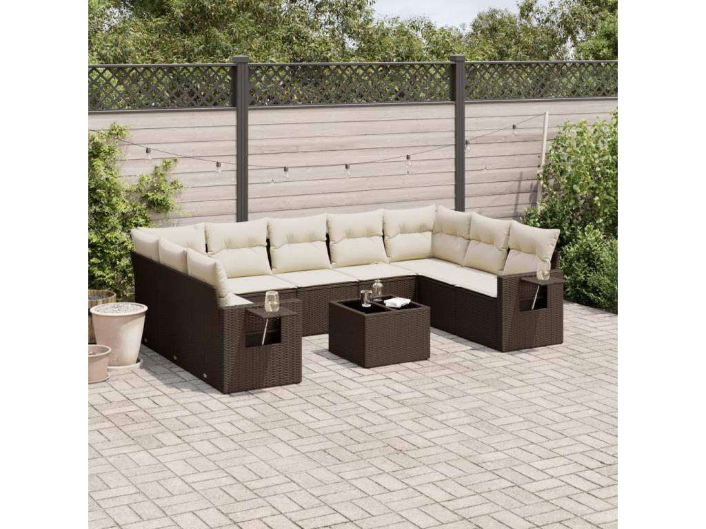 10-piece garden furniture set with brown resin wicker cushions BVSS44930