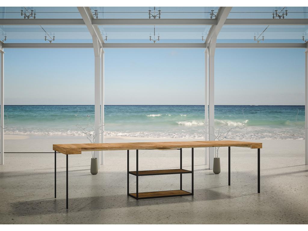 Extendable Console Table 90x40/290 cm Luxameub Stained Fir with Anthracite Frame PSIB61636