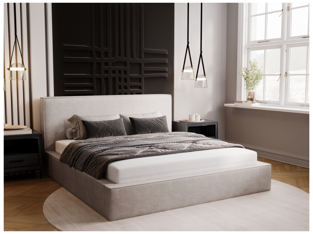 Upholstered bed with storage - 120x200 - double bed - velvet - light grey - Luxameub KOSB37795