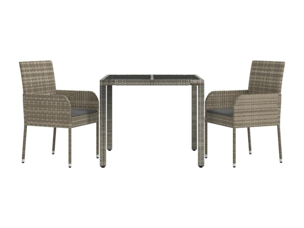 3-piece garden dining set with grey resin wicker cushions IYVG33991