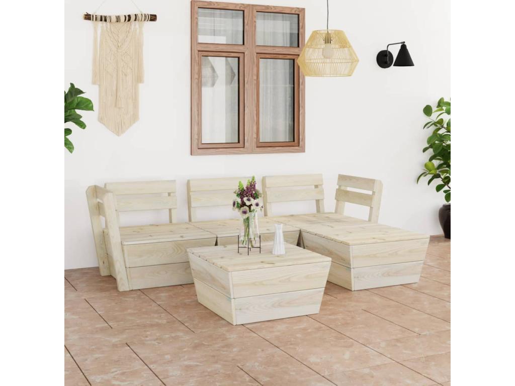 5-piece pallet garden furniture set, impregnated spruce wood LJZY96674