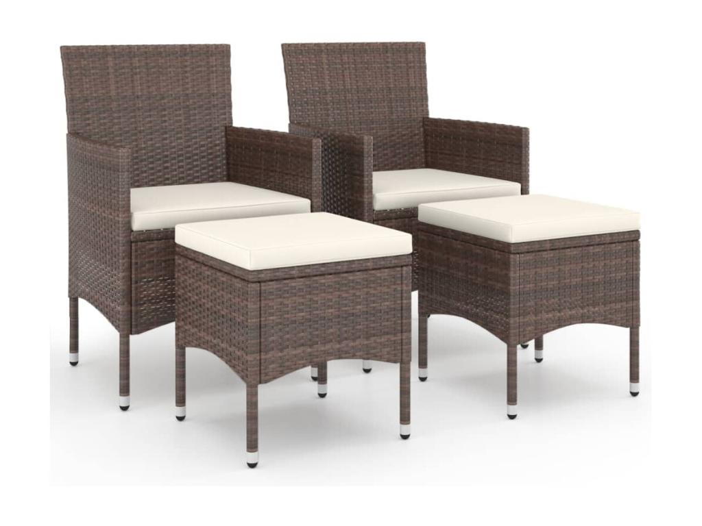4-Piece Garden Chair and Stool Set, Brown Wicker Resin QVWY55615