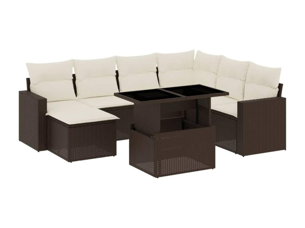 8-piece garden furniture set with brown resin wicker cushions OCLT08540