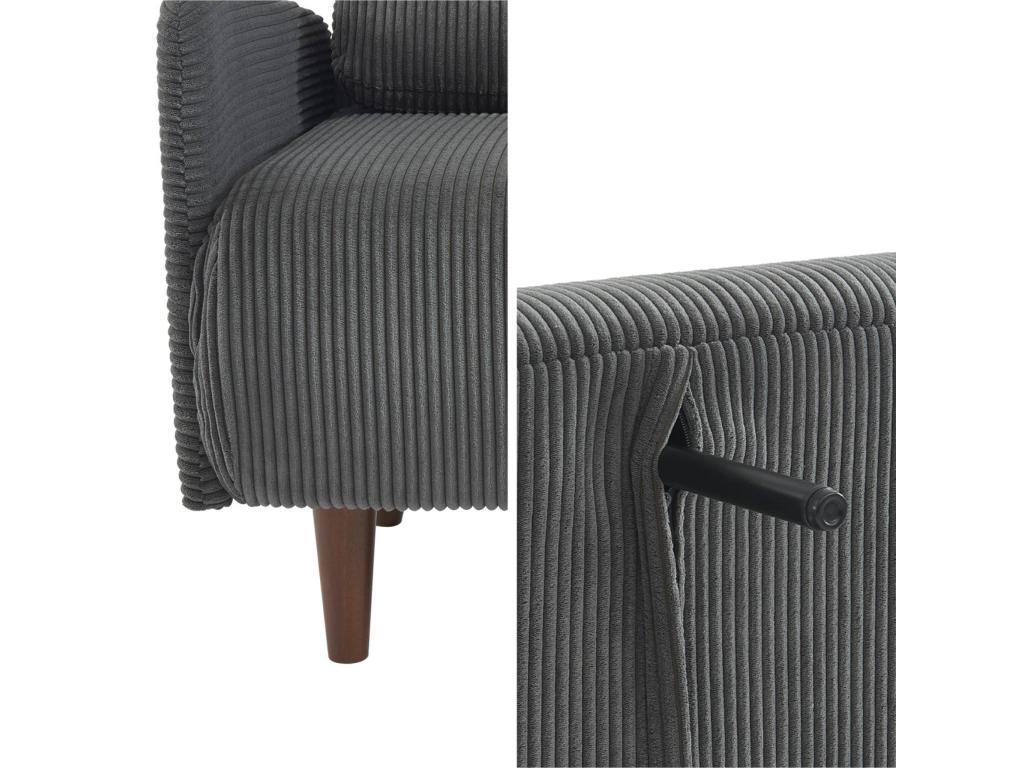 Cosymeub 2-seater Scandinavian corduroy sofa bed - dark wood legs - dark grey - bench seat - reclining backrest GSYZ98456