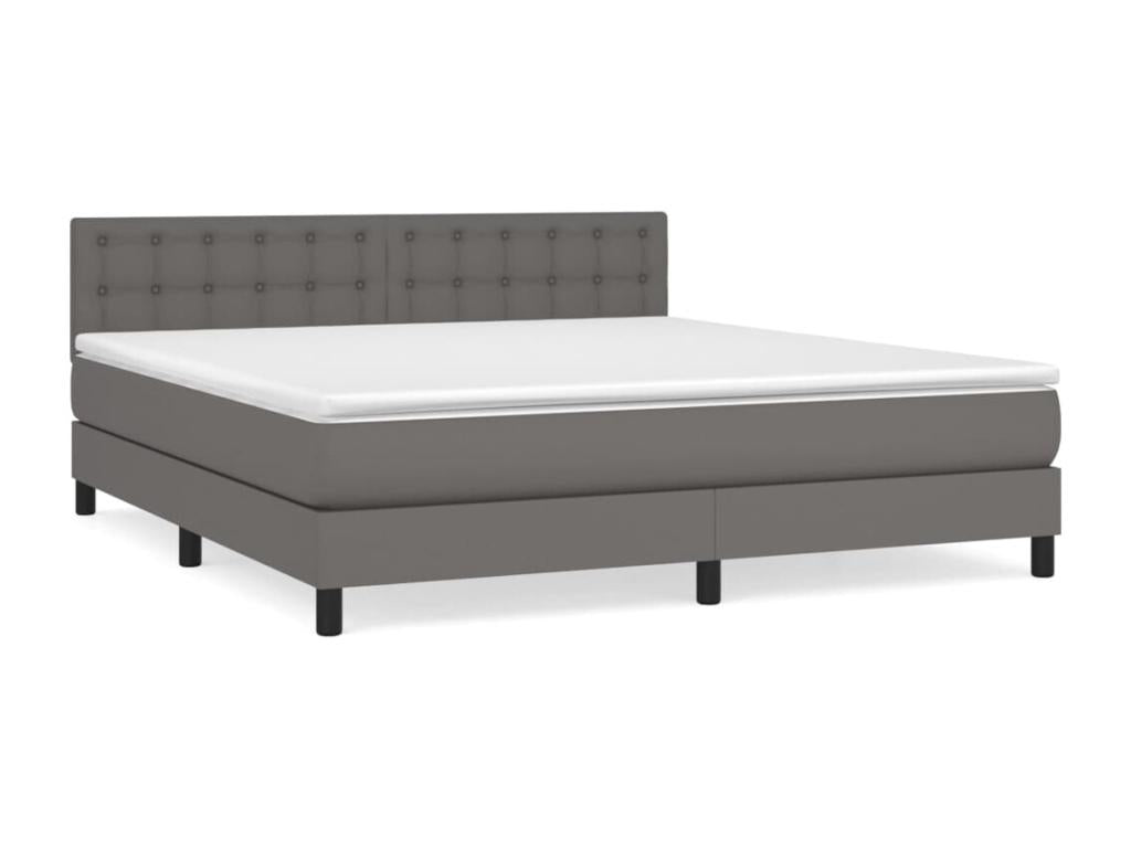 Upholstered bed base with mattress, Grey, 160x200 cm, Faux Leather YGYY45540