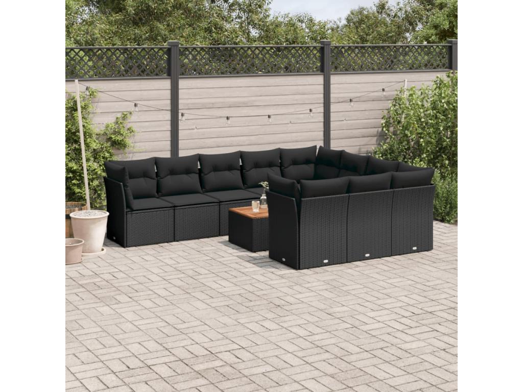 11-piece garden furniture set with cushions, black resin wicker LUXS41797