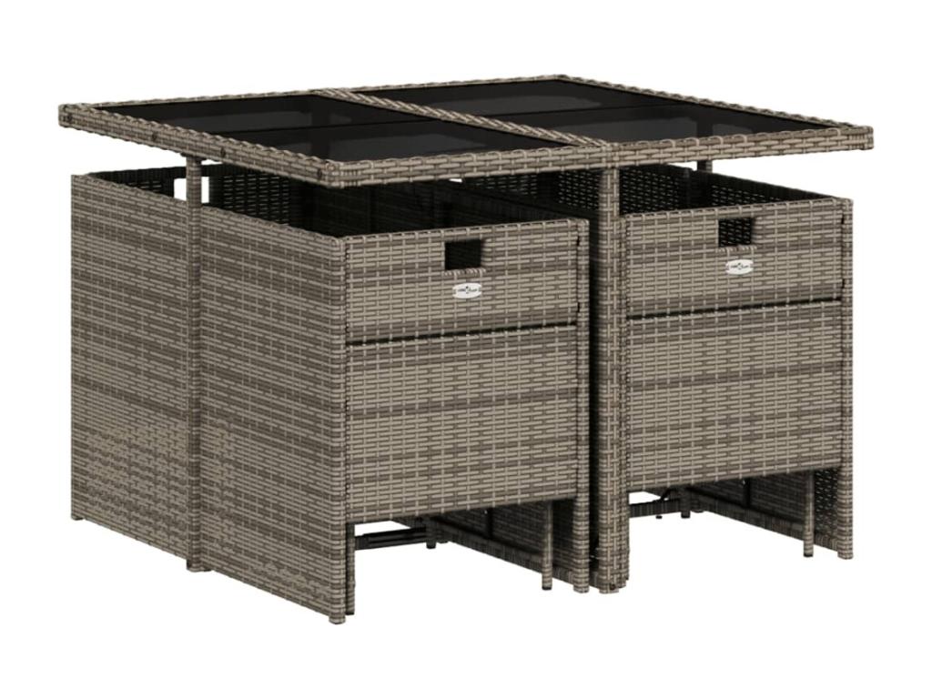 9-piece garden dining set with grey resin wicker cushions CVXH95225