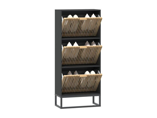 Black shoe cabinet 52x25x120 engineered wood DODJ64174