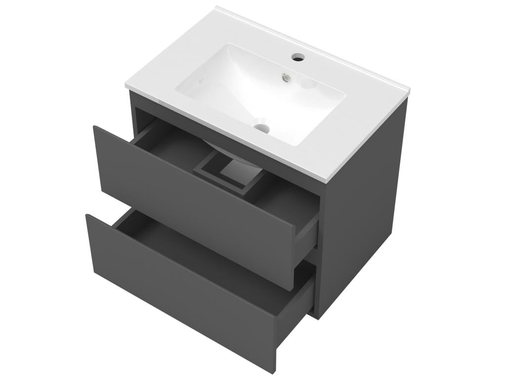 Bathroom vanity unit set 60cm single sink storage column mirror Anthracite ZFZZ25471