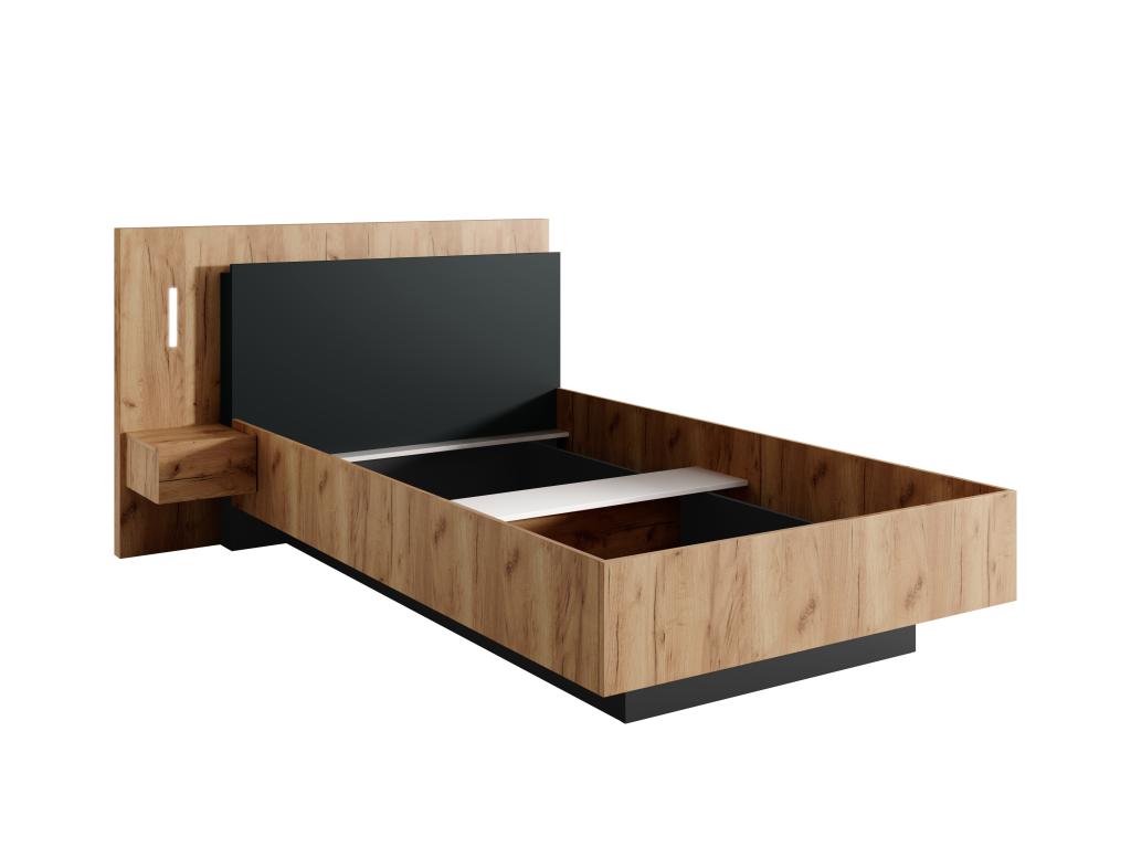 Bed with bedside tables 120x200 cm - 2 drawers - With LEDs - Natural and anthracite color - Luxameub YESN27824