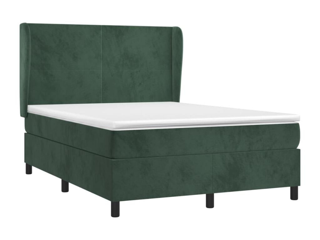 Upholstered bed base and mattress, dark green, 140x190cm, velvet, HKMR99273
